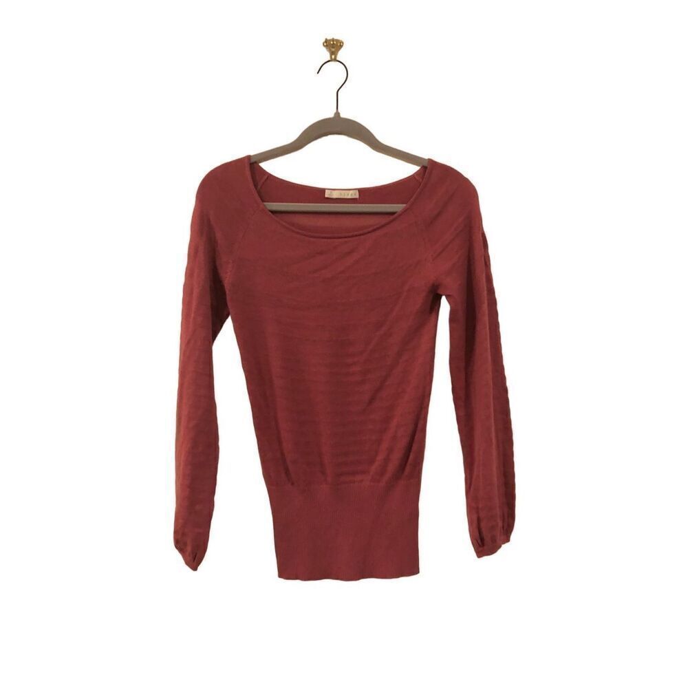 Hinge Dusty Rose Pink Woven Scoop Neck Elastic Wide Waist Puff Sleeve Shirt